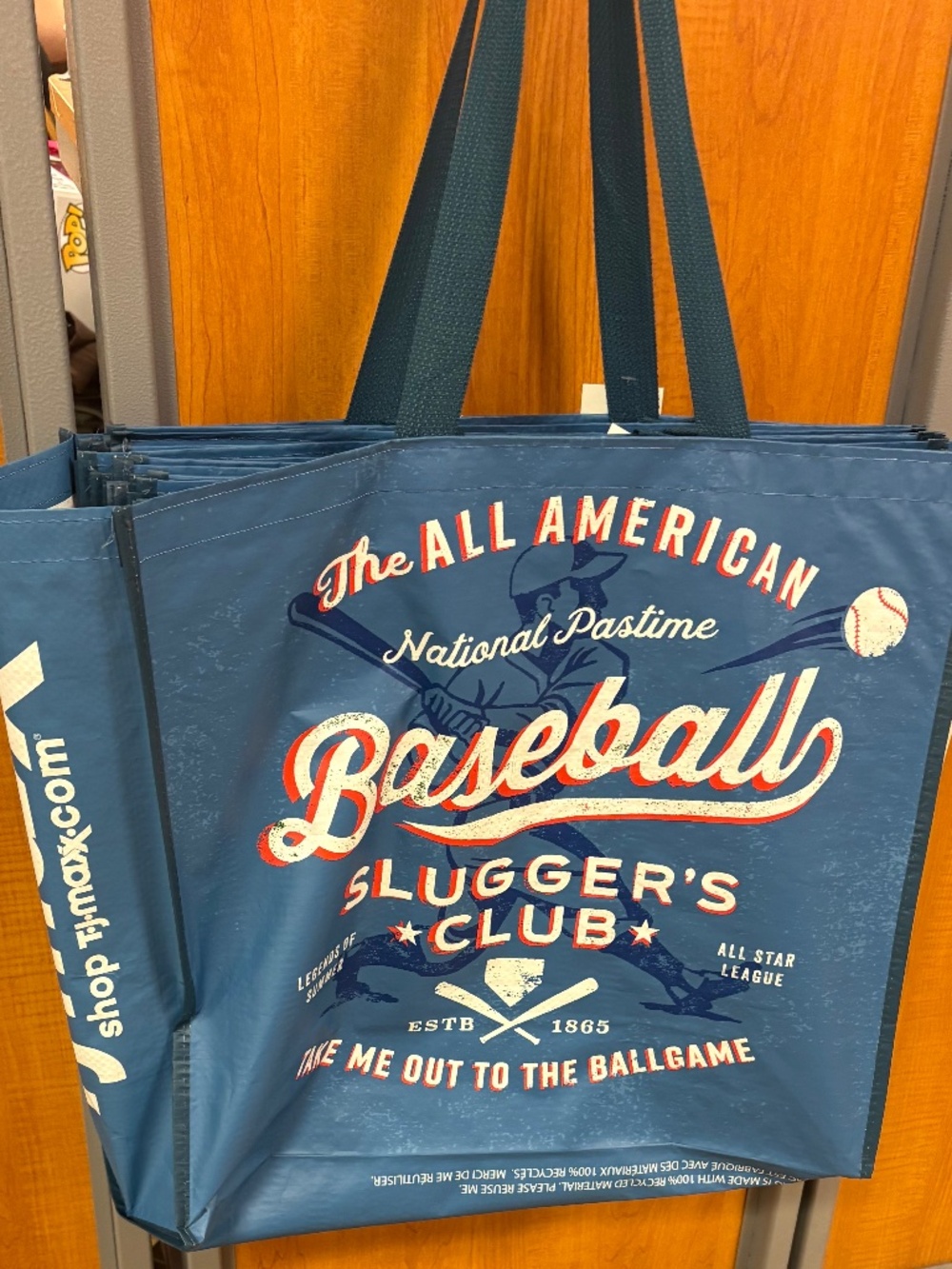 TJ Maxx Navy Baseball Graphic Reusable Tote with Red and White Accents  NWT
